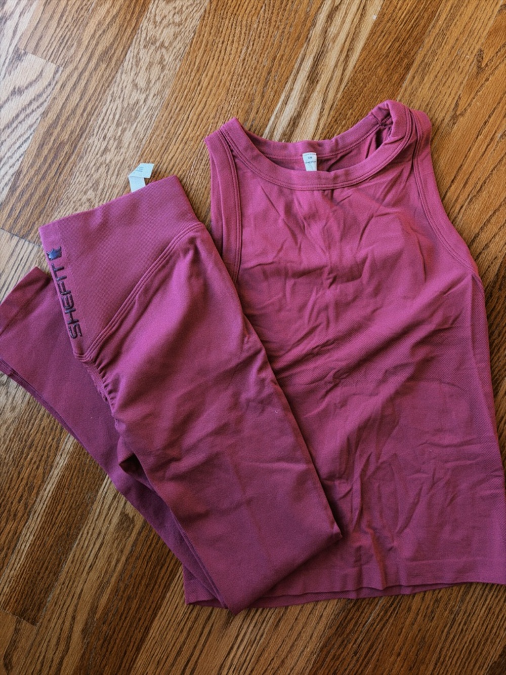 New SHEFIT Rose-Mauve Tank and High-Waist Leggings Set